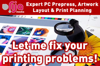 expert PC prepress layout and print planning, artworking 40 years experience