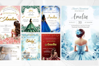 design custom digital invitations for quinceanera, sweet 16, birthday, weddings