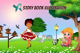 design 2d children book illustration and story book illustration