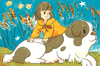 draw colorful and fun children story book illustration