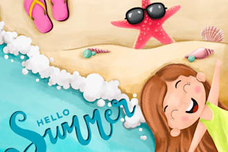 draw children book illustrations in watercolor style