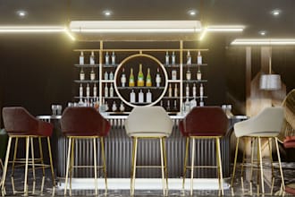 design 3d a modern bar, cafe and hookah lounge interior with renders