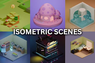 create a 3d stylized isometric scene