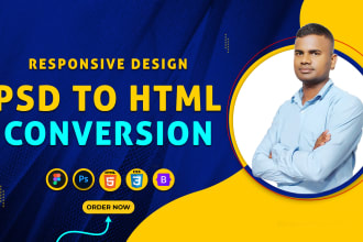 convert psd to html, figma to html, xd to html responsive landing page design