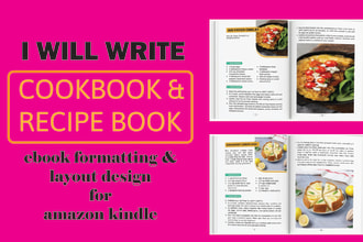write, format and layout design cookbook, nutritional diet, recipes, keto ebook