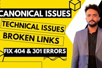 fix 404, broken links, indexing issues and canonical issues