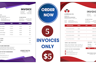 design professional fillable invoice and business documents