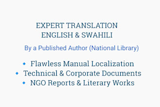 provide expert english to swahili and swahili to english translation