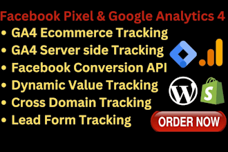 setup google analytics 4, ga4 ecommerce tracking, facebook pixel