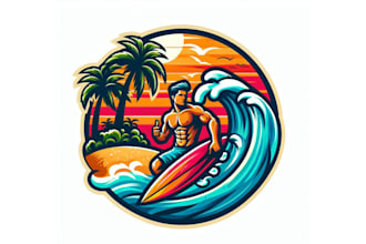 design outstanding surfer drifting on the waves beach mascot logo for you