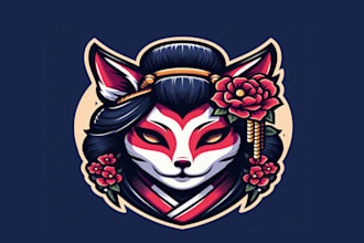 do geisha kitsune mask head mascot logo design your company