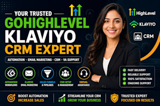 set up gohighlevel CRM, klaviyo email automation, VA support, ai, a2p 10dlc