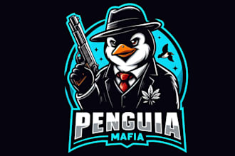 design modern penguin mafia mascot sport logo with express delivery