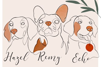 design memorial pet line art portrait in boho style