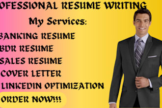 write you banking resume , bdr , sales resume , cover letter , linkedin
