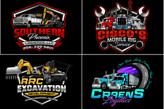 do logistics, trucking, plumbing, towing, hauling, and transport logo design