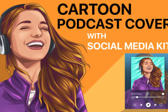 design podcast cover art in cartoon style