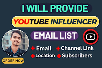 find best youtube influencer and valid email lead