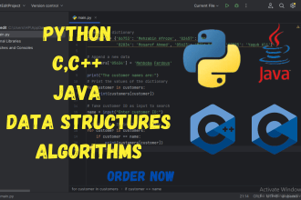 do data structure and algorithm task and project in java, python, cpp,javascript