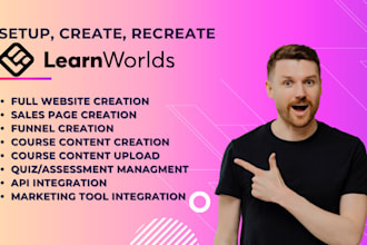 design and setup your learnworlds, kajabi, or thinkific course website