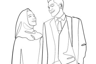 create intimate romantic couple line art potrait to celebrate your love story