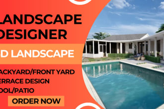 design landscape, backyard, terrace, pool and patio