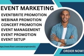 viral eventbrite promotion, event marketing, event setup, webinar, concert promo