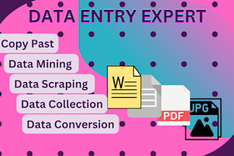 do data entry, data mining, data scraping, data collection, conversion jobs