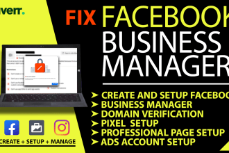 fix or setup facebook business manager with ads account and any issue