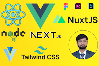 create website in vue js, react js, nuxt js and node js