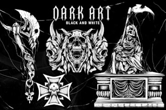 draw pen and ink dark art illustration for you