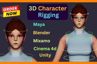 do 3d character rigging in maya, cinema 4d, blender, mixamo, unity