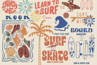 design  illustration for shirts inspired by surf, skate, retro, vintage style