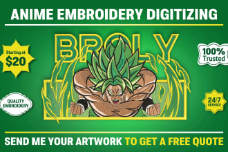 digitize any anime character into a flawless embroidery design file