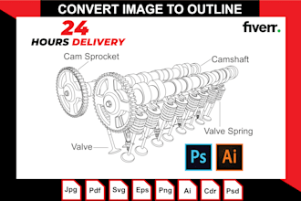 trace your image or product into a technical drawing or patent drawings lineart