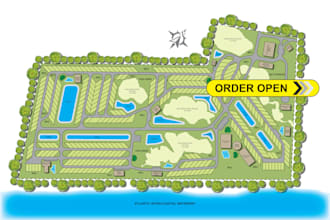 create rendering of campsite, rv park, mobile homes, campground or any landscape