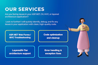 fix bugs and provide support for asp dot net web forms, web API, and database