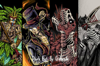 draw dark art illustration for merch, album, game art
