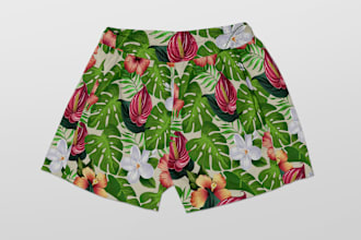 create a tropical floral pattern for boxer shorts printify ready