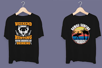 do eye catching t shirt designs surf, hunting, typography vintage retro styles
