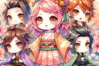 create watercolor cute chibi characters