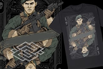 draw for tshirt illustration, skull, operator military and tactical warrior