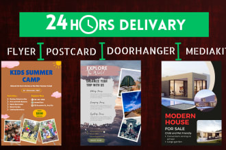 design flyer, postcard, door hanger, or media kit in just 24 hours