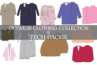 do outwear technical drawings and tech packs