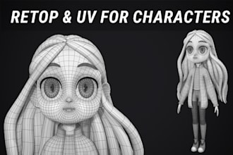 do 3d character retopology, uv unwrapping and baking maps