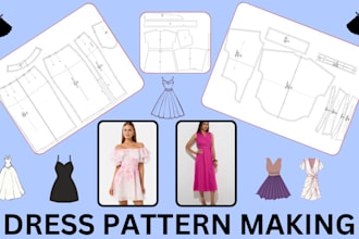 make digital sewing pattern, grading for any garments in PDF