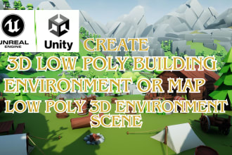 create a 3d low poly building, environment or map, low poly 3d environment scene