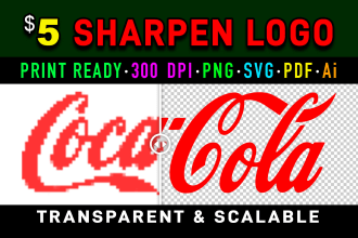 sharpen blurry logo, vectorize, convert to transparent png, svg, ai, eps, pdf