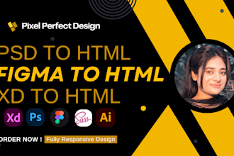 convert psd, xd and figma to html css using tailwind css bootstrap 5