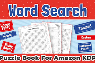 create custom themed or niche word search puzzle books for amazon KDP etsy